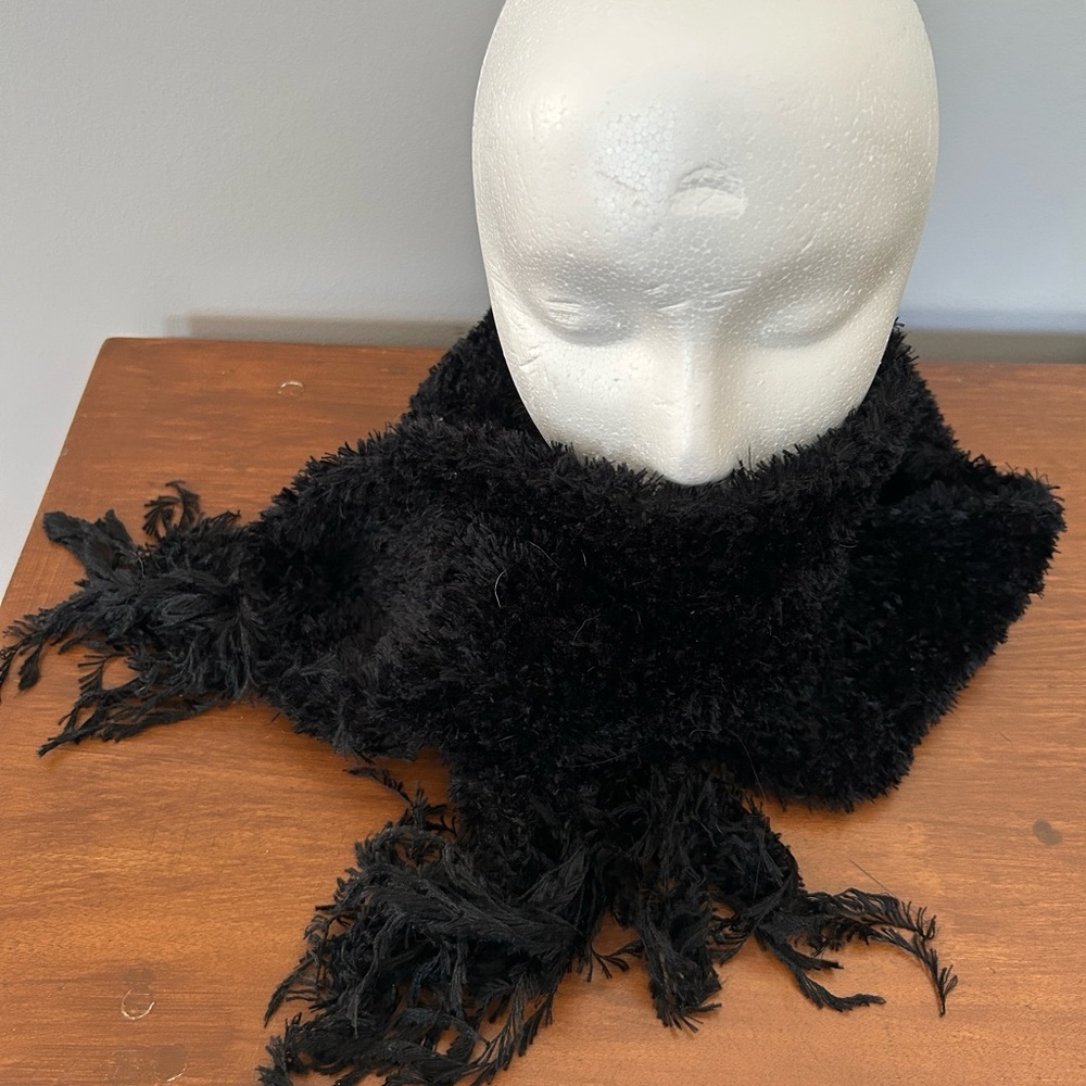 Super Soft Fringed Black Scarf